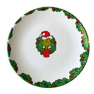 Dr. Seuss THE GRINCH Melamine Dinner Plates Set of 4 Green Red Christmas NEW